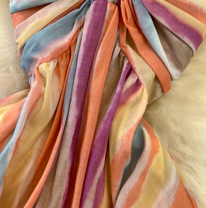 Dopamine wear rainbow stripes gradient halter neck long skirt V-neck waist A-line big swing dress R0377