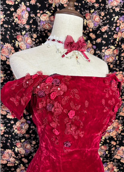 Off The Shoulder Burgundy Prom Party Dress Velvet Evening Dress fg8602