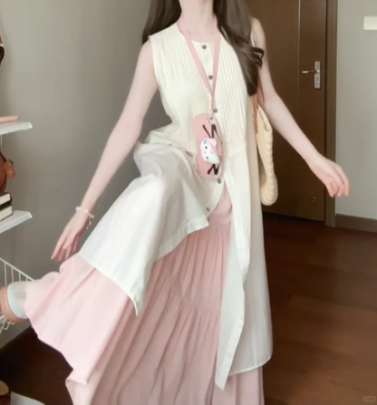Simple and generous dress minimalist sleeveless vest temperament suit skirt R0758