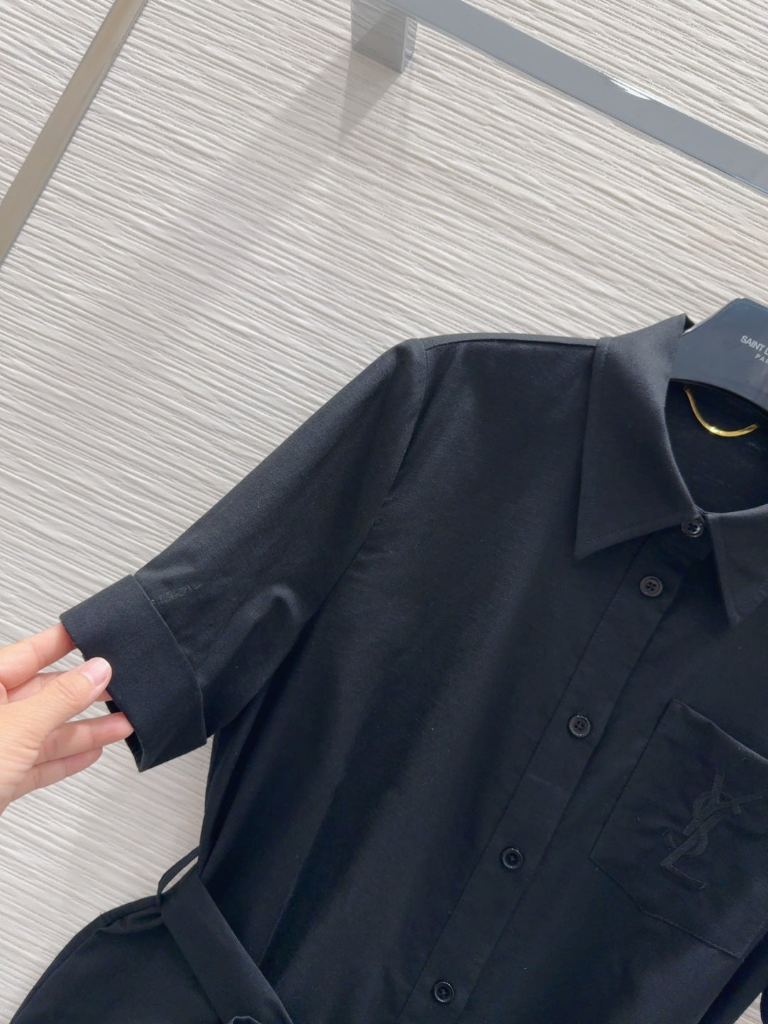 YSL 2025 Shirt Dress Black Flax Cotton