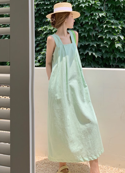 French cotton and linen suspender dress holiday seaside skirt travel long skirt suspender skirt R0195