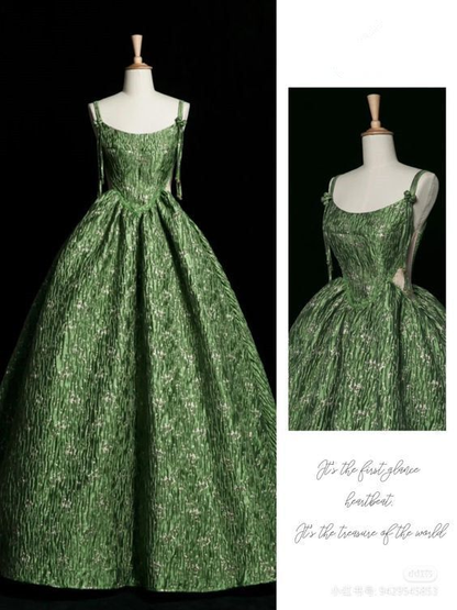 Beautiful Ball Gown Unique Green Long Prom Dress A Line Evening Dress cc1514