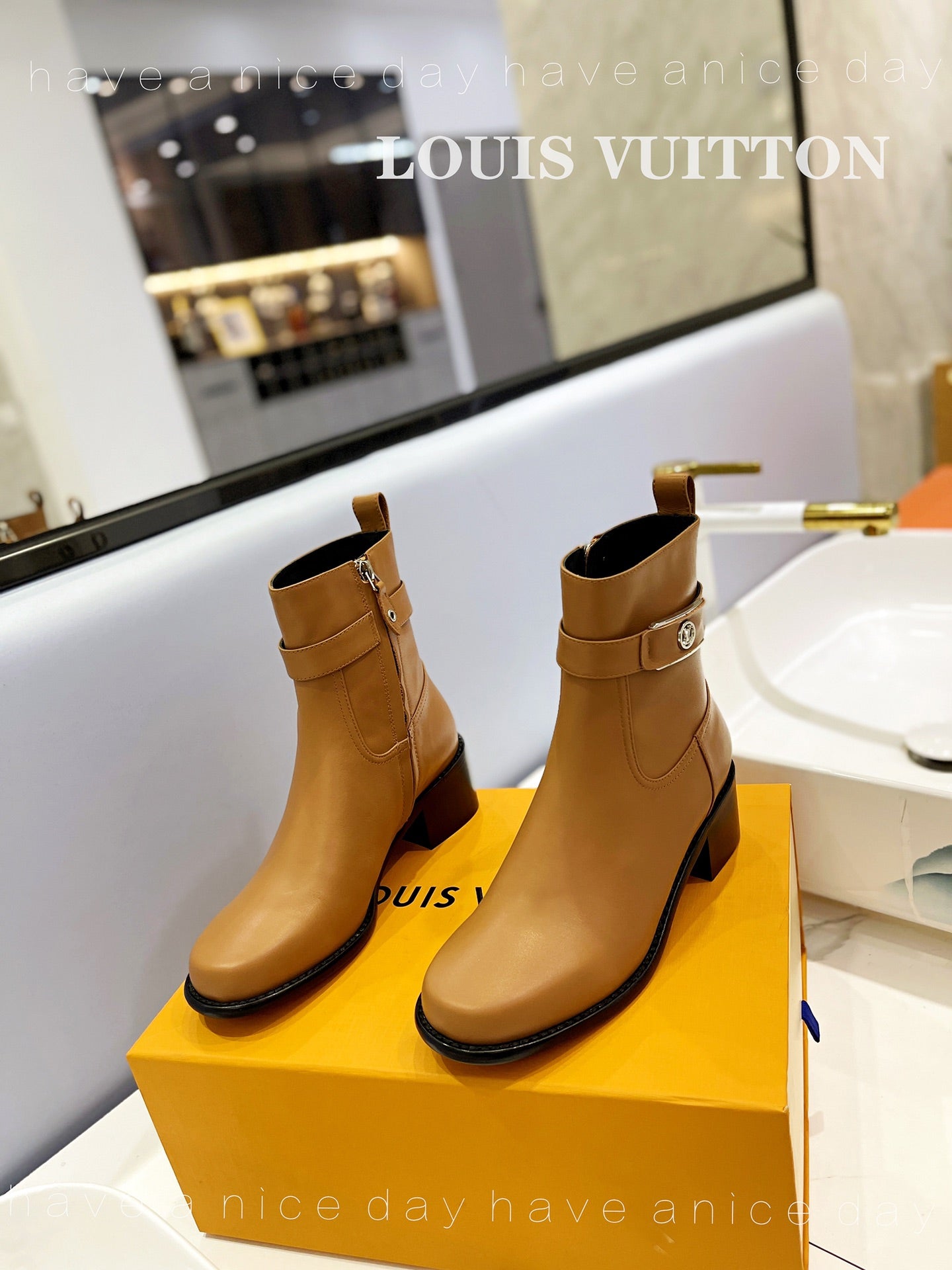 LV Waist Side Ankle Boots Brown Calfskin