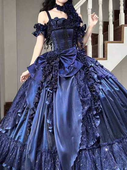 Royal Blue Gothic Straps Quinceanera Dress Birthday Ball Gown, D38