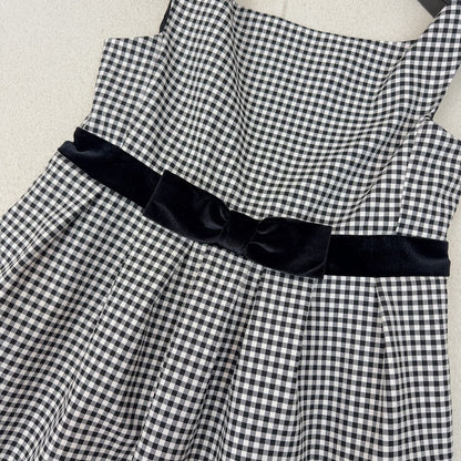 Celine 25 Bow Dress Black mix White Polyester Cotton 607798