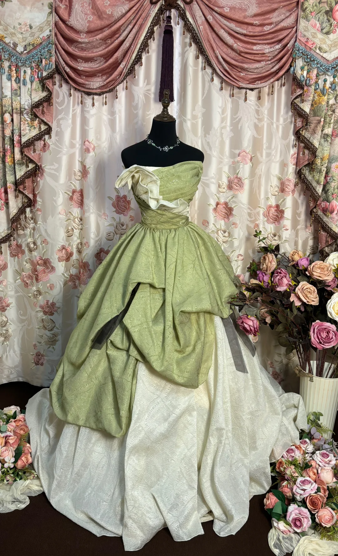 Retro Green Strapless A-Line Chiffon Long Prom Dress Evening Ball Gown, D996