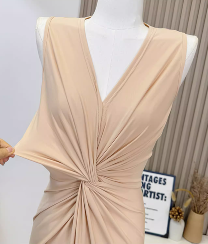 Relaxed dress sleeveless elastic light skin breathable fabric long dress R0295