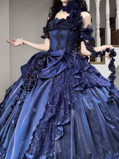 Royal Blue Gothic Straps Quinceanera Dress Birthday Ball Gown, D38