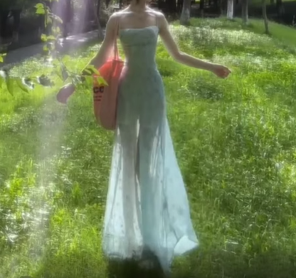 Suspender dress beautiful floral waist temperament long skirt R0676