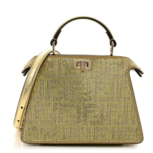 Crystal Vitello Laminato FF Petite Peekaboo I SEE U Satchel Crystal Platinum Light Gold