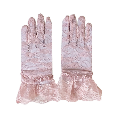 Children's elastic retro black lace lace mesh gloves white bride hollow thin sunscreen     S6254