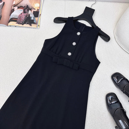 Prada 25 Diamond Button Sleeveless Vest Dress Black Cotton Polyester 598350