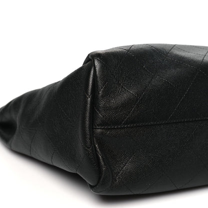 Caviar Stitched Large Lady Coco Shopping Tote Black