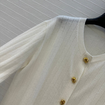 BV Crew Neckline Cardigan in Cream Cashmere