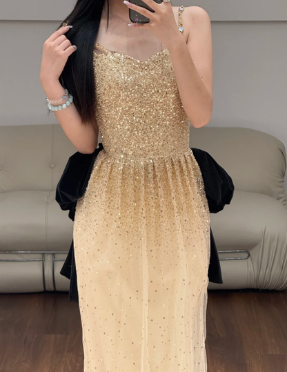 Gold Sequin Prom Party Dress Birthday Outfit Shiny Evening Dress  fg8638
