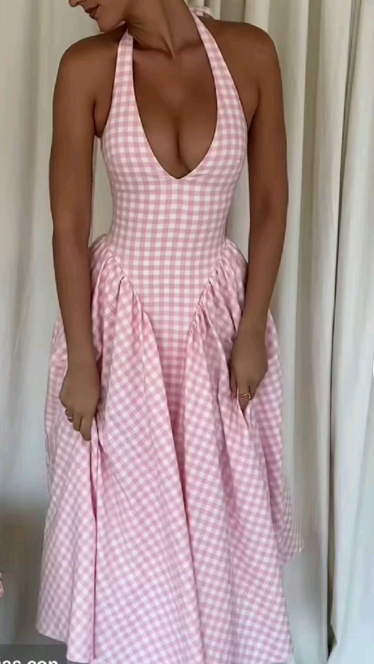 Pink Halter A-Line Long Party Dress Lovely Birthday Outfits, D188