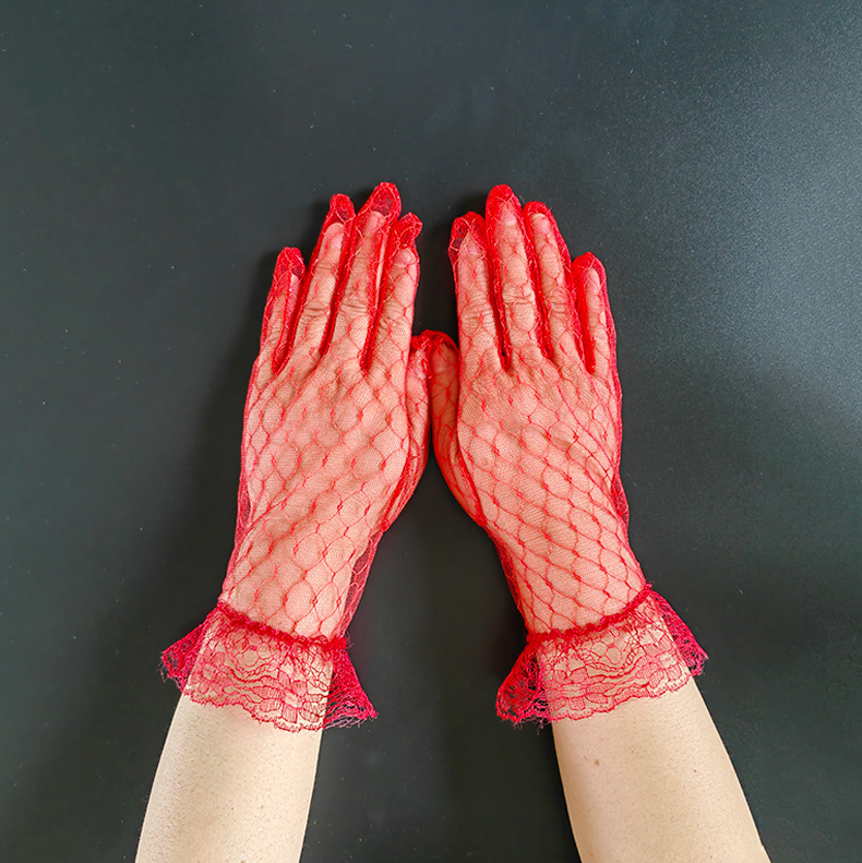 Short lace gloves sexy mesh retro elegant bride wedding photo performance dress     S6257