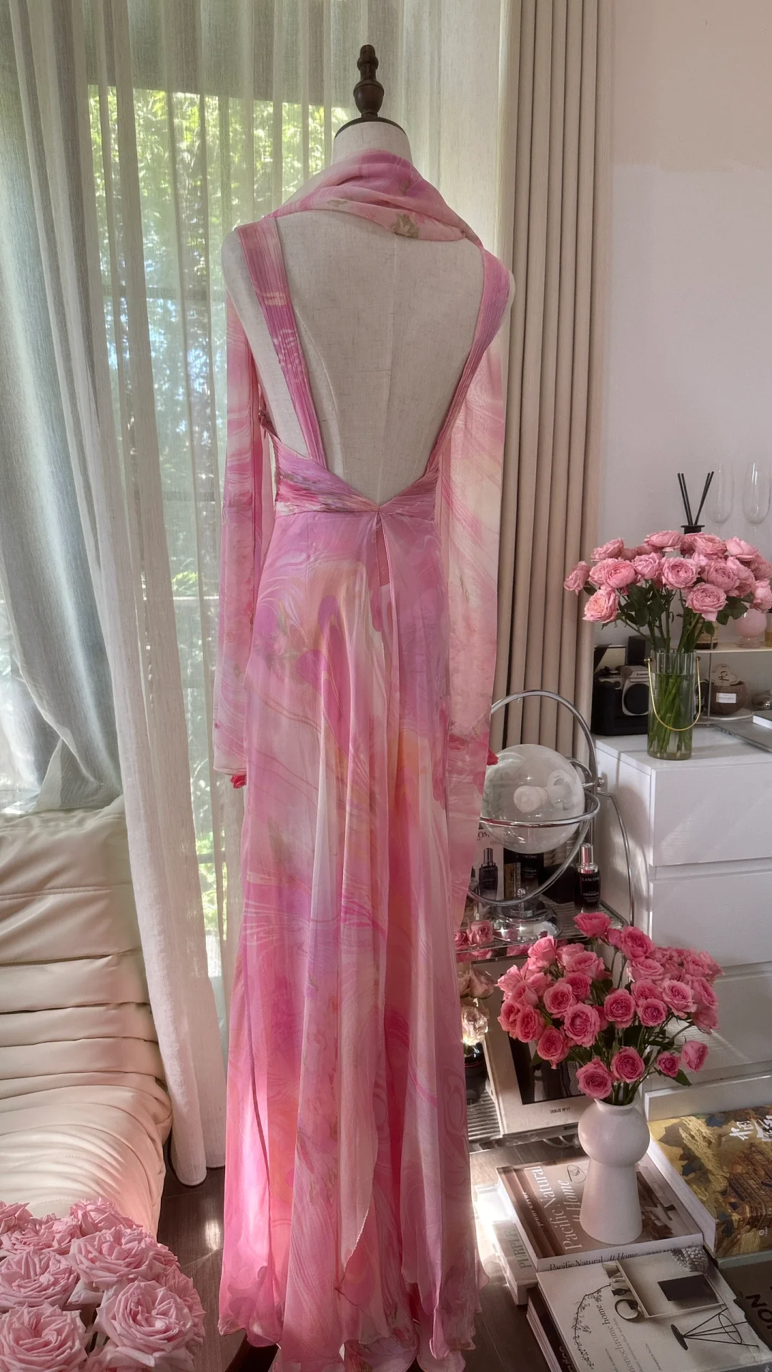 Retro Pink Sweetheart Floral Elegant Design A-line Romantic Chiffon Evening Dress Prom Dress D1477