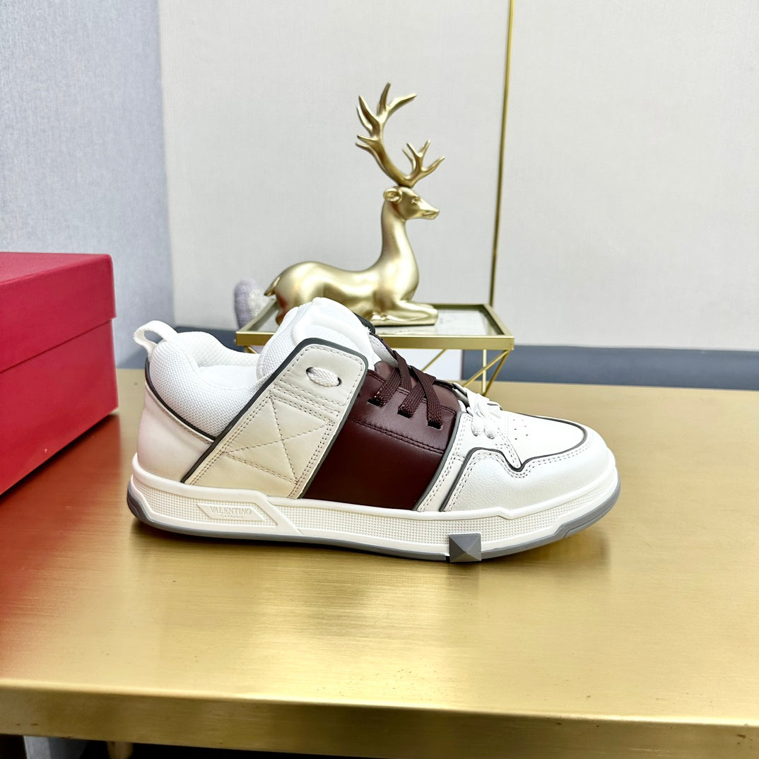 One Stud Sneaker Garavani Calfskin Fabric Burgundy White