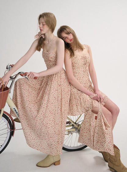 French dress high-grade tube top long dress holiday floral dress seaside wear small skirt for women R3553