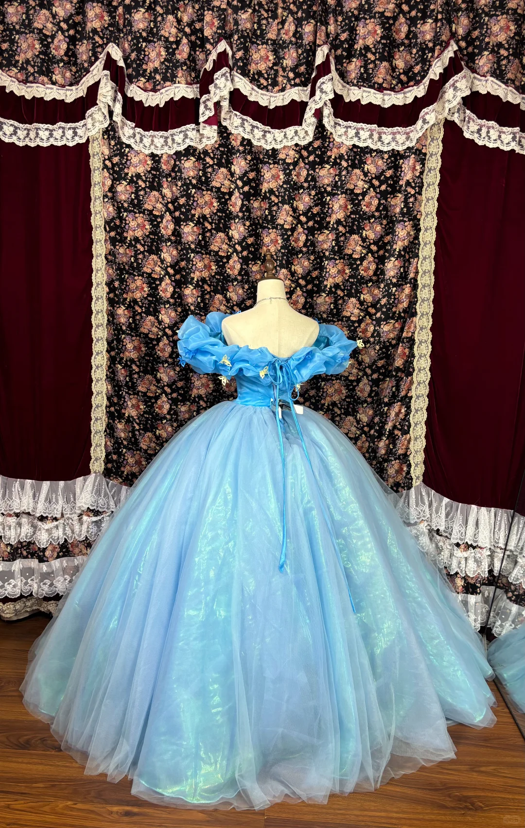 Retro Blue Off-the-shoulder A-Line Tulle Quinceanera Dresses Sweet 18 Birthday Ball Gowns, D1424