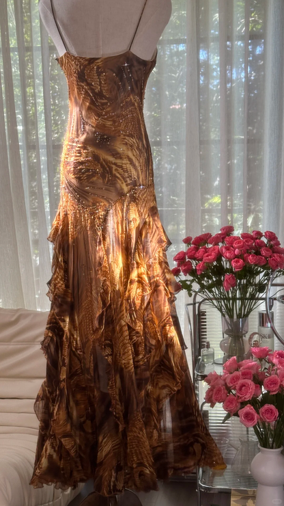 Retro Sparkling Sequin Beaded Elegant Design A-line Romantic Chiffon Evening Dress Prom Dress D1479
