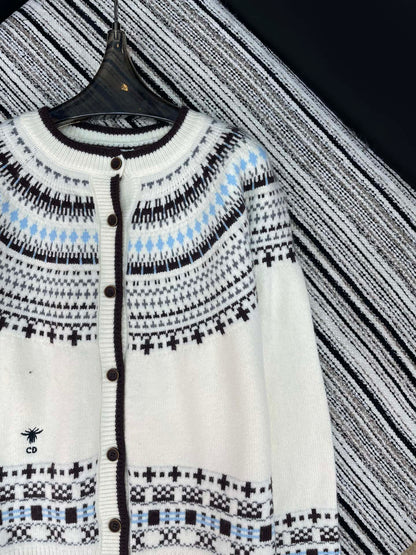 Dior 2025 Knitted Cardigan White and Gray Wool