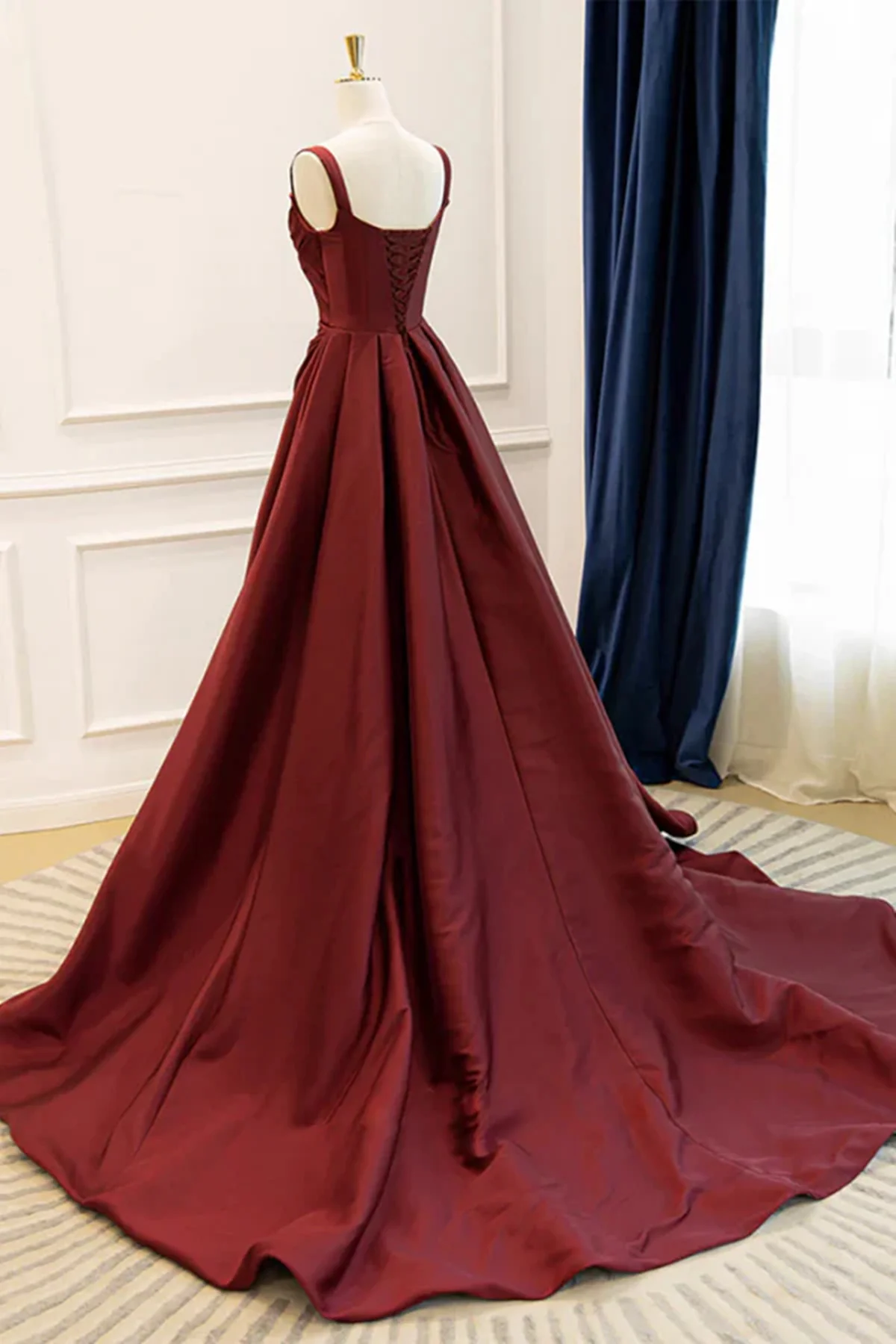 Wine Red Taffeta Straps Party Dress Prom Dress, Wine Red A-line Evening Dress  fg8722