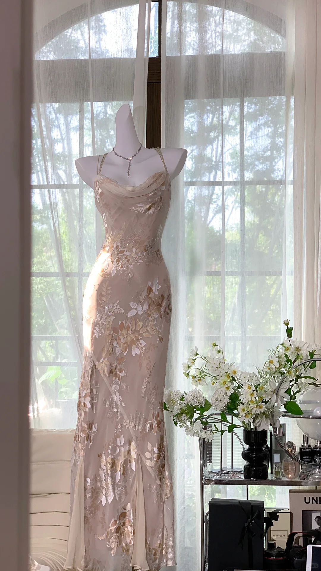Elegant Mermaid Long Chiffon Spaghetti Strap Luxury Evening Dress Prom Dresses D1498