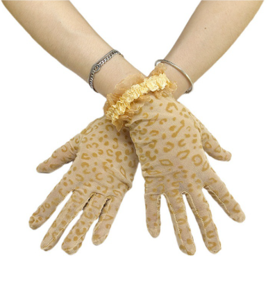 Thin leopard print black lace gloves sun protection sexy elegant cycling gloves wedding party gloves     S6220