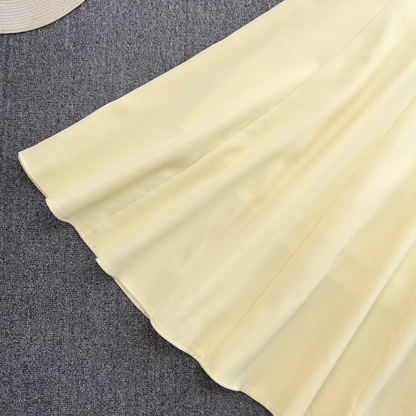 Fashion suit Stand collar single breasted puff sleeve short top two piece set high waist skirt R0327