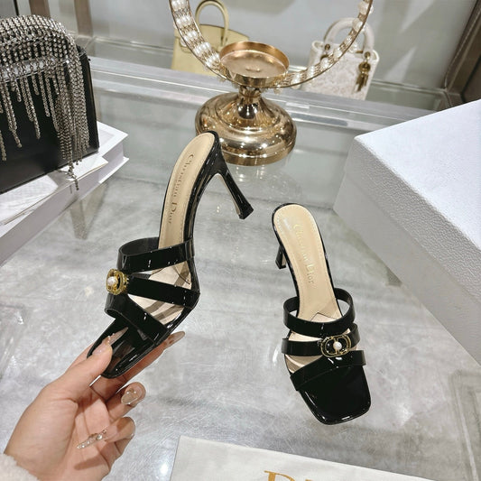 CD 26 High-Heeled Sandals 75mm Black Patent Leather 592258