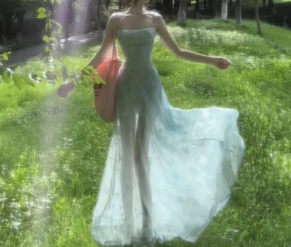 Suspender dress beautiful floral waist temperament long skirt R0676