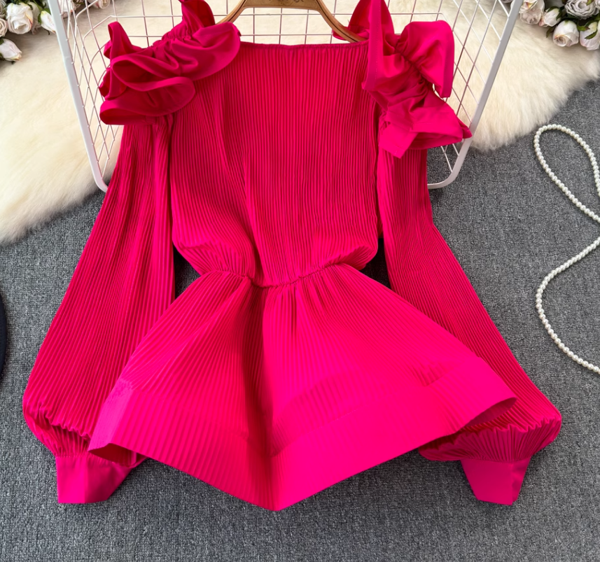 Ruffled waist shirt 2025 niche design three-dimensional petal waist cover meat slim top trend R0390