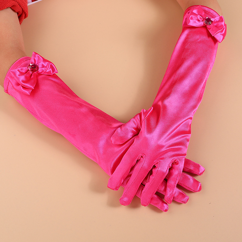 Children's Satin Bow Gloves Children's Performance Party Dress Accessories Sun Protection Long     S6266