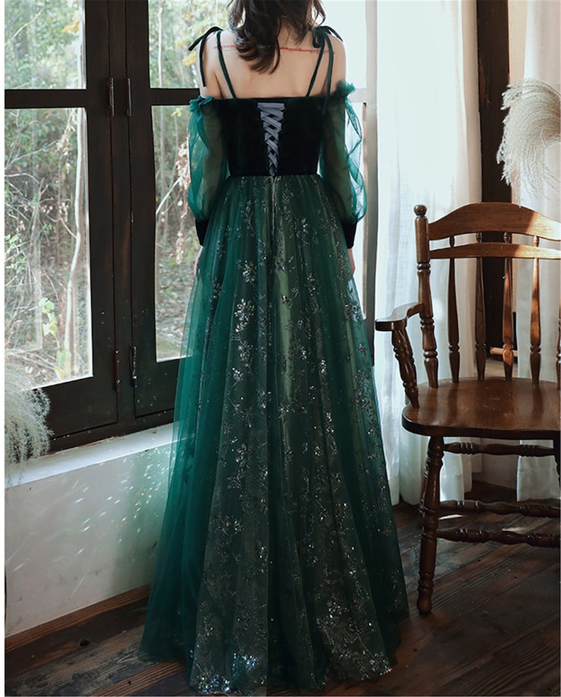 Elegant Dark Green Lace Gowns Prom Dresses,