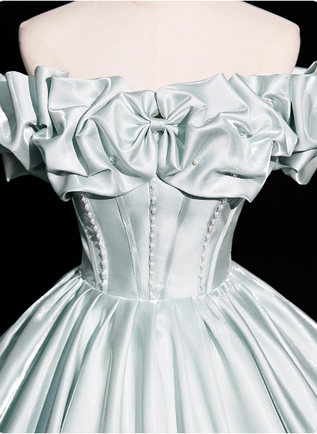 Elegant Mint Light Green Off-The-Shoulder Satin Ball Gown Evening Dresses Sweet 16 Dresses