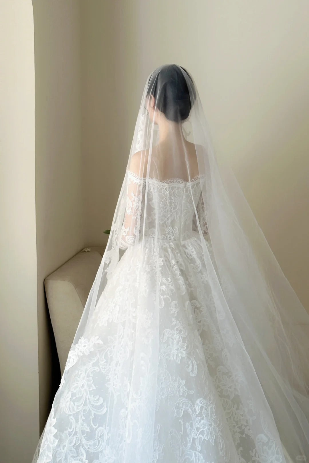 Elegant White Off-Shoulder Lace Mesh Ball Gown Wedding Dresses