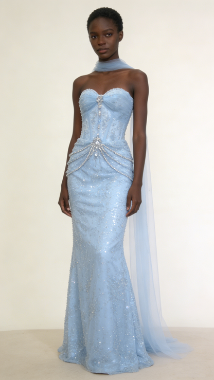 Shiny Prom Dress Sweetheart Pleated Tulle Mermaid Prom Gown Evening Dress Party Dress  D2680
