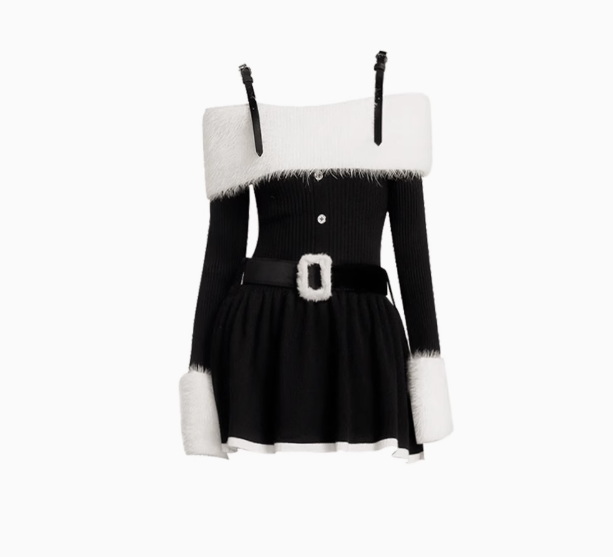 Suspender skirt autumn and winter atmosphere wear 2025 new sweet hot girl one shoulder sweater knitted dress R0023