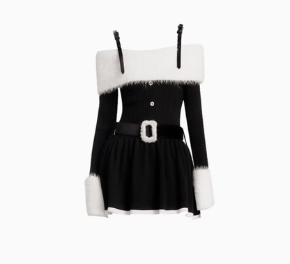 Suspender skirt autumn and winter atmosphere wear 2025 new sweet hot girl one shoulder sweater knitted dress R0023