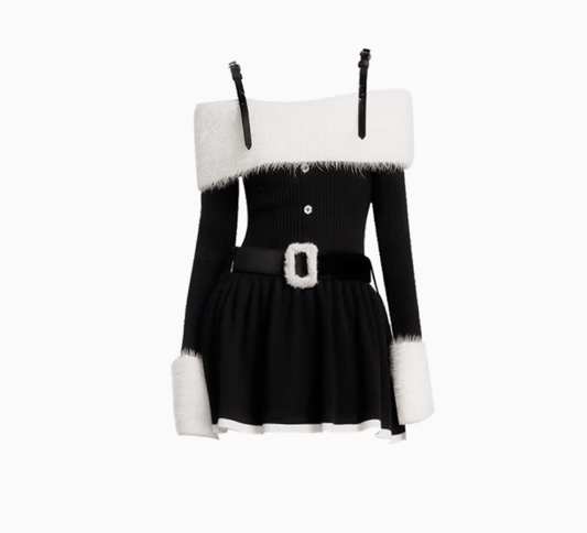 Suspender skirt autumn and winter atmosphere wear 2025 new sweet hot girl one shoulder sweater knitted dress R0023
