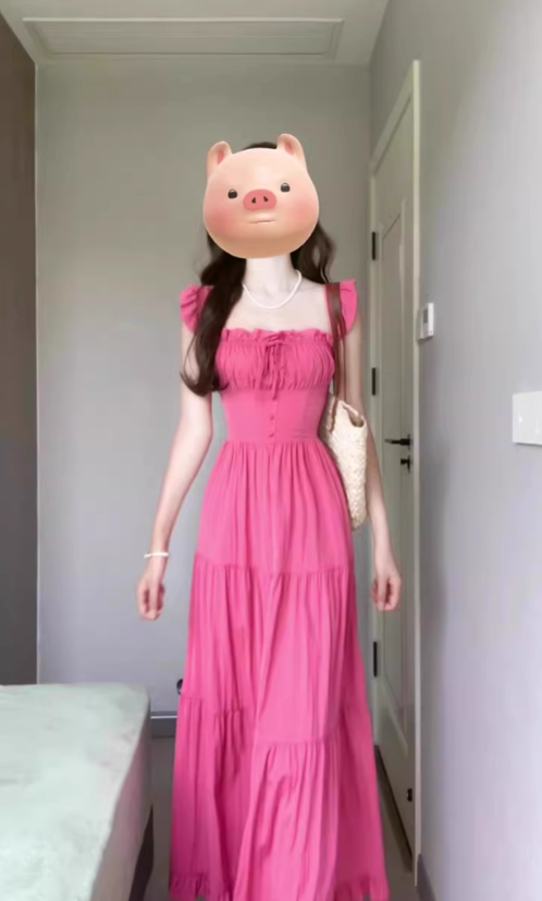 French square neck rose red tie waist dress beautiful gentle style backless long skirt R0462