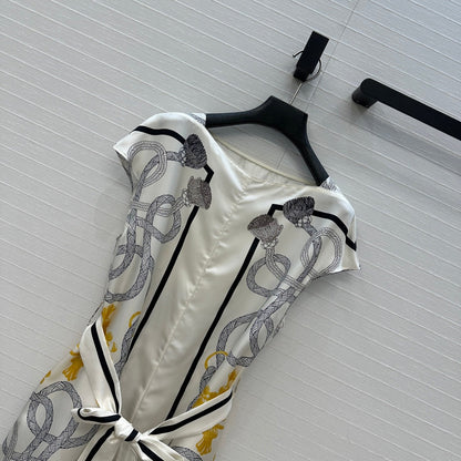 HM 25S Palefroi Remix Sleeveless Dress Graphic Print in White Silk