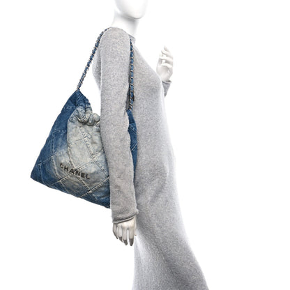 Denim Quilted Chanel 22 Blue