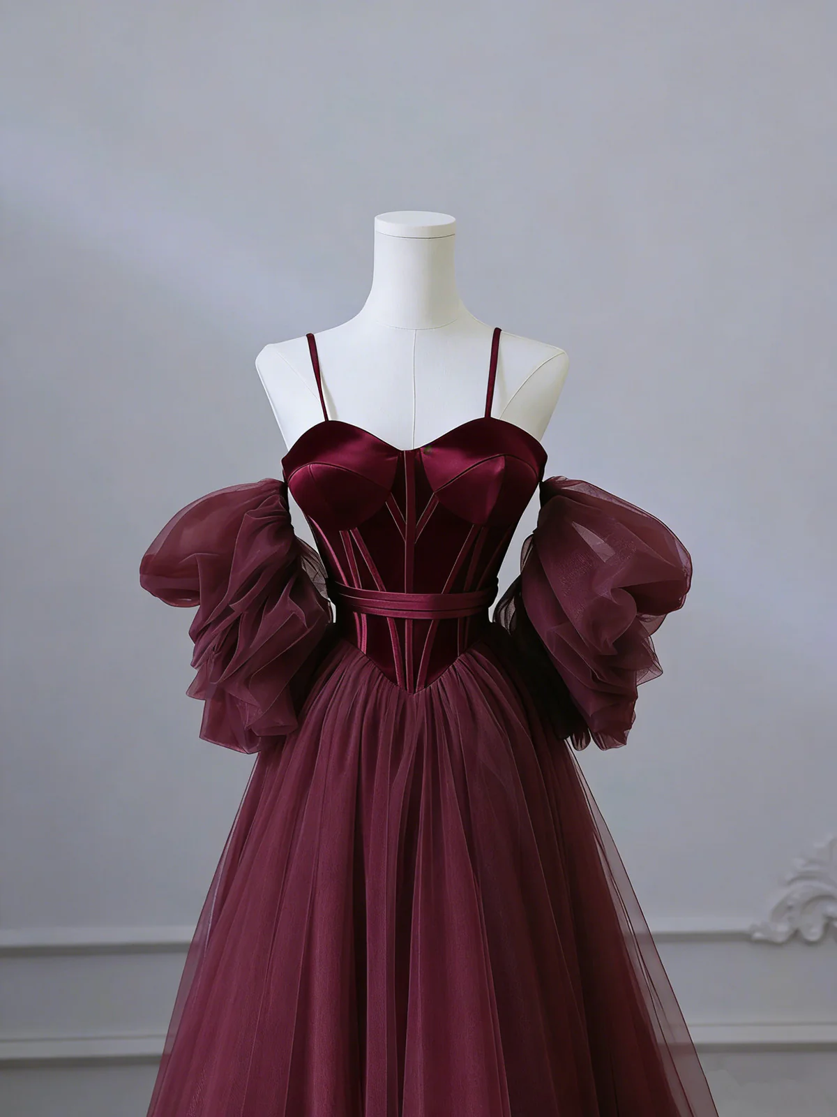 Wine Red Satin and Tulle Vintage Style Prom Dress, Sweetheart Long Party Dress  fg8736