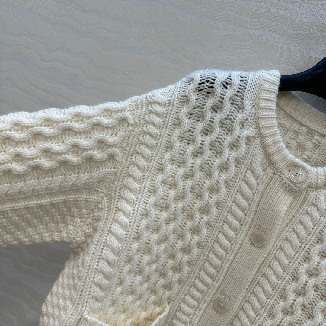 CE Round Neck Cardigan White Cashmere