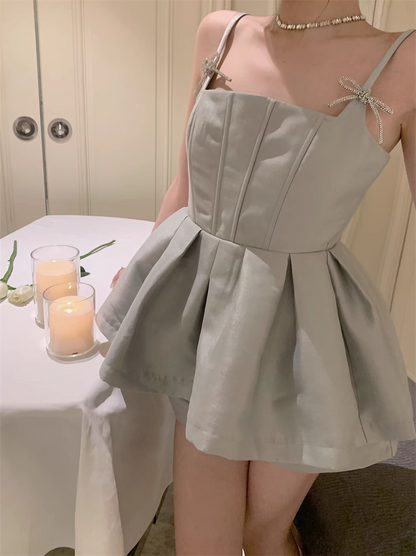 Cute Fashion Gray Spaghetti Strap Design A-line Satin Party Dress Homecoming Dress, D1396