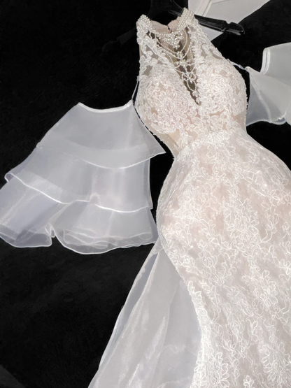Elegant Ivory Applique Design Mermaid Wedding Dress Prom Dress Evening Dress D1685