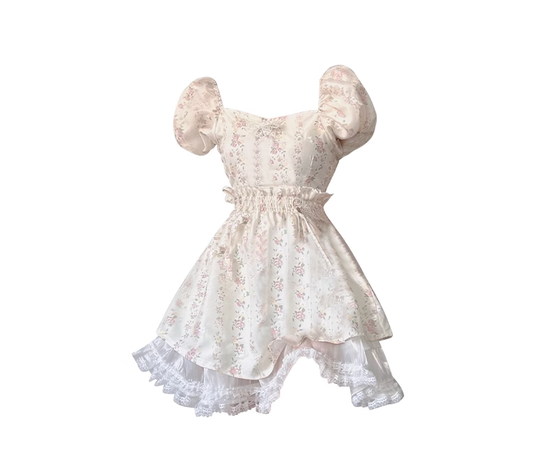 Tea break French floral dress 2025 new design niche sweet puff sleeve princess puffy skirt R0175